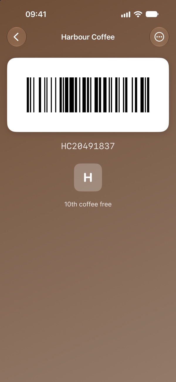 A card opened in YoLo with a large barcode at the top on the card's colour